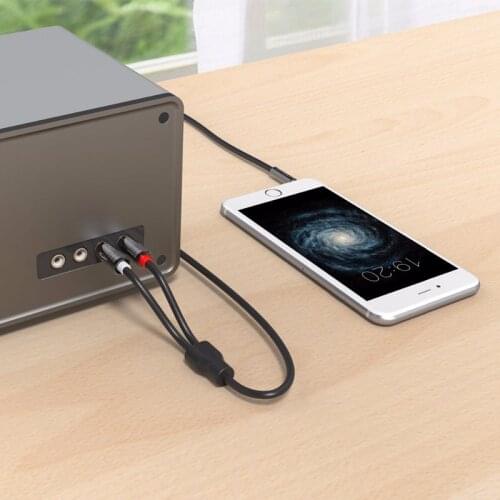 Jack 3.5mm to 2 RCA Audio Cable AUX Splitter 3.5mm Stereo Male to Male RCA Adapter 2 Speaker Cable 1m