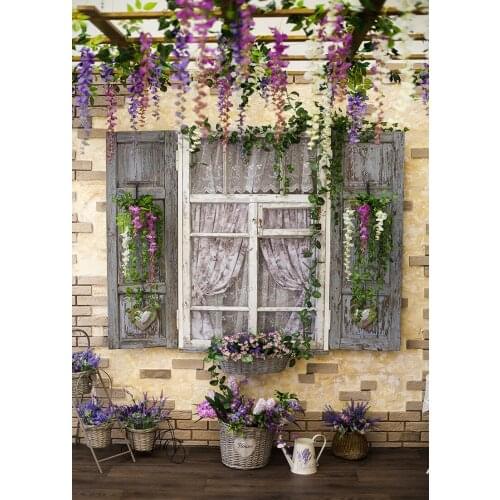 Brick Wall Wooden Window Flower Shelf Photo Backdrop Custom Background for Baby Children Portrait Photobooth Photography Props