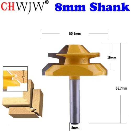 CHWJW 1PC 8mm Shank Industrial Quality Medium Lock Miter Router Bit with 45-Degree 3/4-Inch Stock woodworking milling cutter