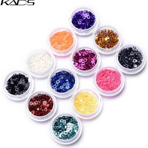 KADS 1pot 12 Colors 3mm Hollow Round Dazzling & 2mm Wafer Design Nail Art Shinny Glitter Cute Decoration Nail Art Decoration
