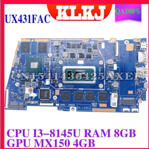 KLKJ UX431FAC/FLC Laptop motherboard for ASUS ZenBook UX431FLC UX431FN UX431F original mainboard 8GB-RAM I3-8145U MX150-4GB