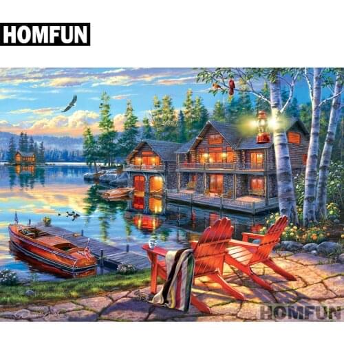 HOMFUN Square/Round Drill 5D DIY Diamond Painting "Forest house" Embroidery Cross Stitch Full Rhinestone Decor A01579
