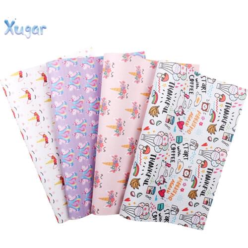 Xugar 22*30cm Unicorn Printed Faux Synthetic Leather Fabric Sheet, DIY Hair Bows Craft Handmade Sewing Materials For Home Decor