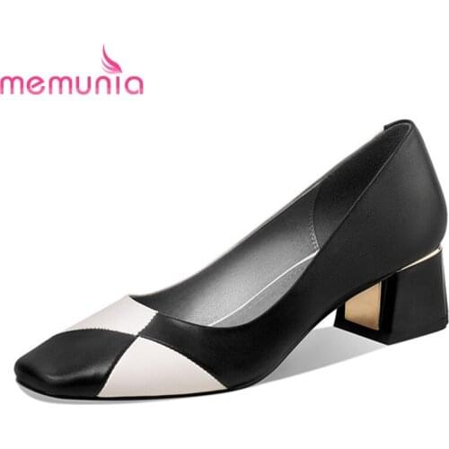 MEMUNIA 2021 New Arrive Women Pumps Genuine Leather Shoes Mixed Colors Square Toe Spring Summer Casual Single Shoes Ladies