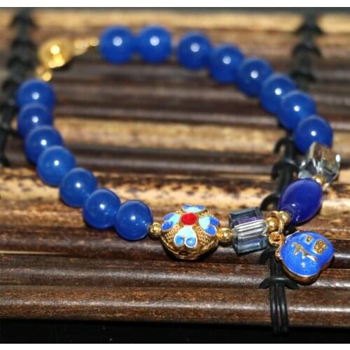 Multicolor natural stone chalcedony jades 8mm round beads bracelets bangle for women cloisonne elegant diy jewelry 7.5inch B2944