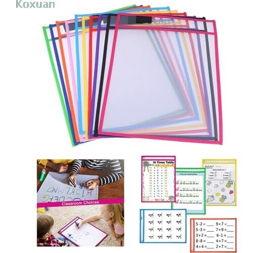 1pc Reusable Dry Erasable Pockets Transparent Write And Wipe Drawing Board Dry Brush Bag File Pocket For Teaching Kids Pastels