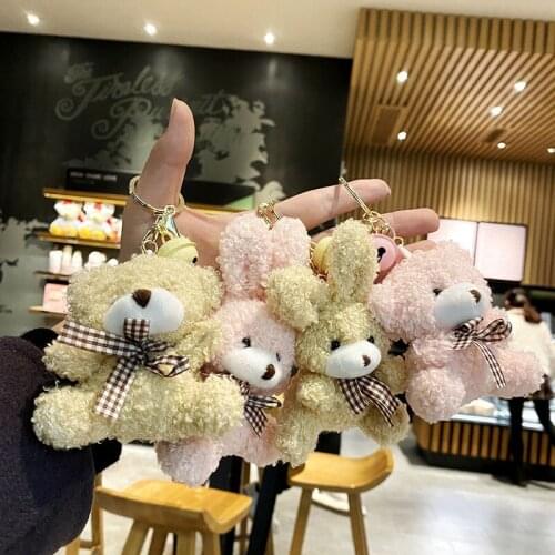 Cartoon funny plush bear keychain fashion punk animal key ring car bag bear pendant keychain couple Halloween gift