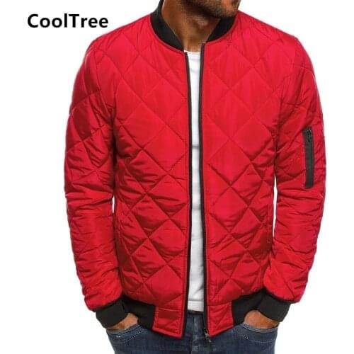 CoolTree Men Casual Jackets Parkas Autumn Winter Stand collar Solid color Coat Male Slim Fit Zipper Warm Plaid Outerwear Tops