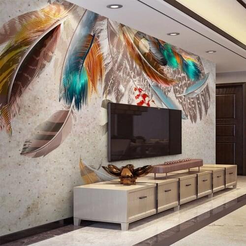 Custom Mural Wallpaper Fashion Colorful Feather Photo Wall Paper Living Room TV Background Home Decor Abstract Art Wall Painting