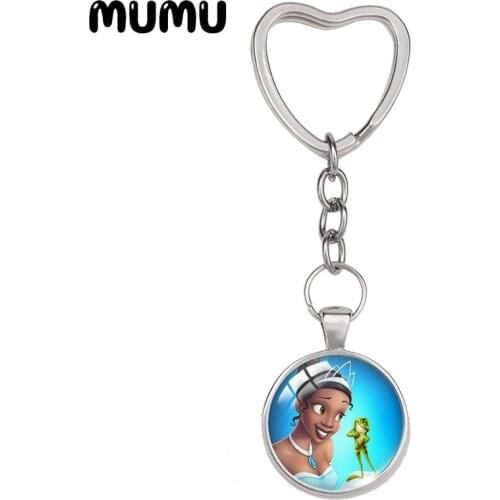 2021 New Tiana Heart Keyring The Princess and Frog Keychain Glass Dome Cabochon Jewelry Gifts Children