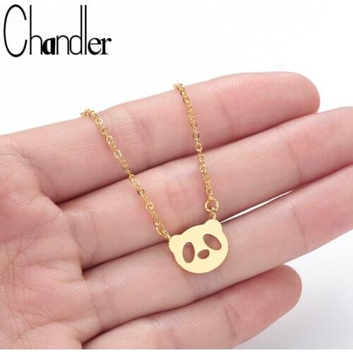 Chandler Stainless Steel Tiny Panda Necklace Panda Face Charm Bridesmaid Gift Dainty Delicate Chinese Animal Everyday Collars