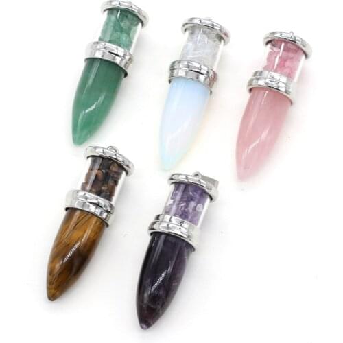 Natural Stone Pendant Necklace Pink Quartz Onyx Pendulum Crystal Pendants for Female Child Jewelry DIY