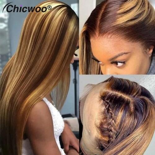 Gold Blonde Highlight Wig Lace Front Human Hair Wig Brazilian Hair Wigs Transparent Bone Straight HD Lace Closure Wig Human Hair