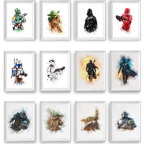 Disney Star Wars Watercolor Canvas Poster Darth Vader Movie Painting Wall Art Picture Cuadros for Living Kids Room Home Decor