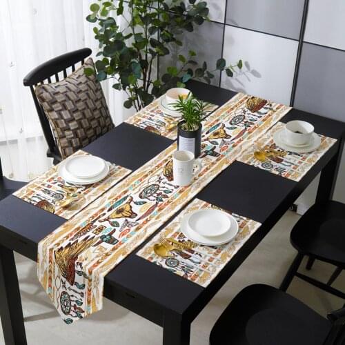 Tribal Indian Retro Feather Hat Table Runner Holiday Kitchen Dining Table Runners Place Mats Set for Home Party Decor