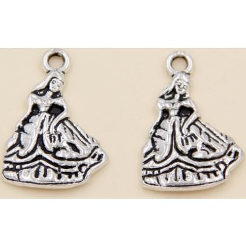 Wholesale 42pcs Tibetan Silver Girl Princess Dress Charms Pendants 15x21.5mm