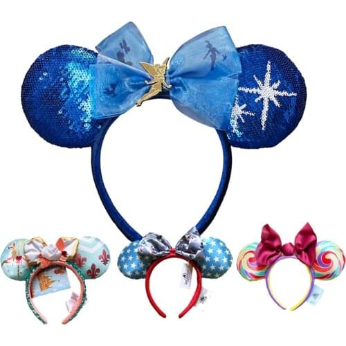1ps Minnie Big Ears Headband Holiday party Blue fairy Bows Hairband EARS COSTUME Headband Cosplay Plush Adult/Kids Headband Gift