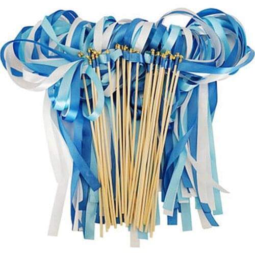 50Pcs/lot Colorful Ribbon Wands Twirling Wedding Ribbon Streamers Stick With Bell Customzied Ribbon Wands Wedding Party Supplies