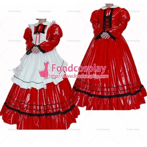 Sexy Sissy Maid Red Pvc Lockable Dress Uniform Cosplay Costume Tailor-made[CK961]