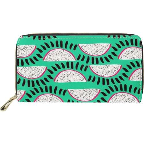 Stylish Wallet for Women PU Leather Money Purse Card Holder Cute Fruit Print Zip Around Clutch Wallets Travel Mobile Phone Bag