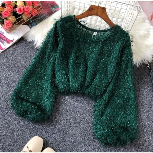 Womens autumn winter knitted long hair sweater Female long sleeve casual high waist basic pullovers TB1029