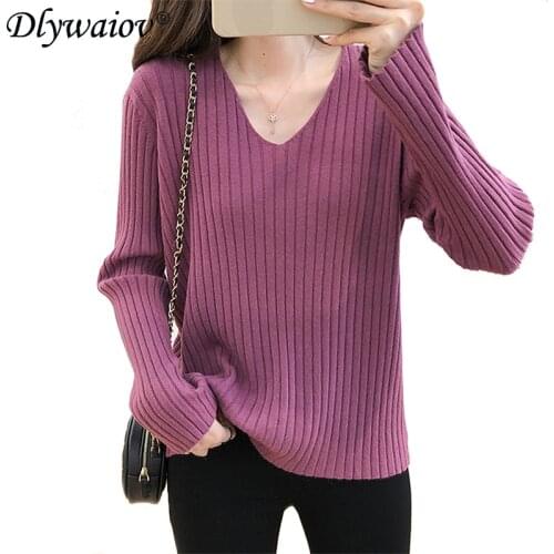 Knitted Loose V-neck Sweater Women Korean Pullovers Sweater 2020 Autumn Female Casual Soft Femenino Mujeres Jumper Tops Winter