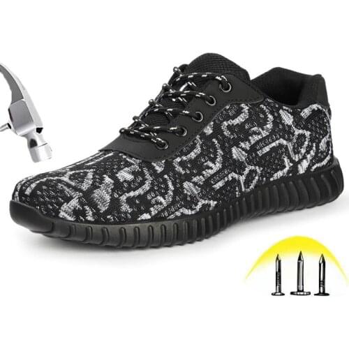 Safety shoes Men Anti-smashing Puncture Proof Steel toe Breathable Lightweight Soft Non-slip Protective Work Shoes Black