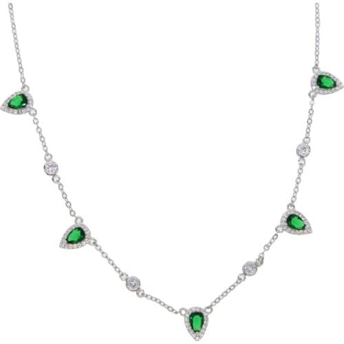 Green white cubic zirconia silver color fashion women necklace Water drop link chain statement high quality CZ Collar for women