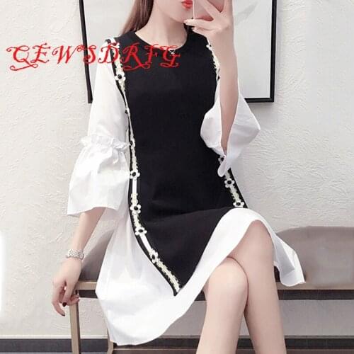 L-4XL Plus Size 2019 Autumn Two Piece Set O Neck Sleeveless Vest Waistcoat For Women Flare Sleeve Dress Female Korean Fashion
