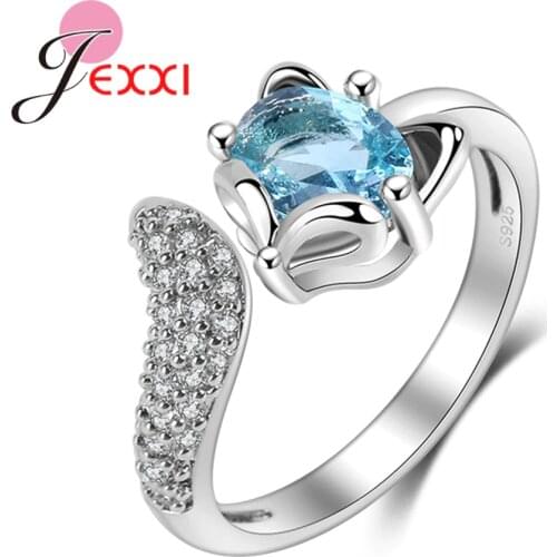 Fashion Fox Open Ring With shiny CZ Charm 925 Sterling Silver Women Appointment Jewelry Romantic Gift High Quality