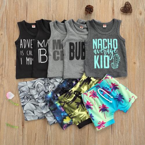 2021-04-15 Lioraitiin 0-3Y Boys 2Pcs Clothing Set Summer Infant Baby Boys Clothes Outfit Letter Sleeveless Vest Shorts