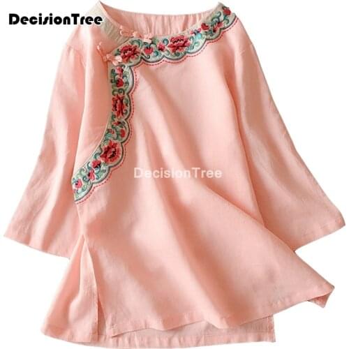 2021 chinese style women cotton linen tang clothing novelty shirt tops v neck blouse vintage hanfu top loose blouse for lady