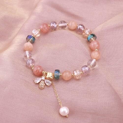 Hair Crystal Bracelet Strawberry Crystal Moonlight Stone String Ins Honey Gift Jewelry Manufacturer Wholesale Bracelet Tide