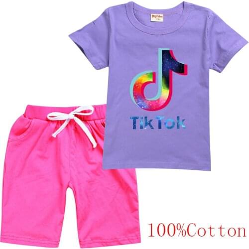 TIK TOK Childrens Summer Cotton Short Sleeve T-Shirt + Cotton Pants Childrens Suit