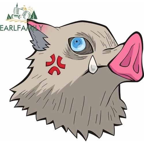 EARLFAMILY 13cm x 11cm Anime Car Stickers for Demon Slayer Inosuke Graphics Waterproof Decal Window Refrigerator Door Decoration