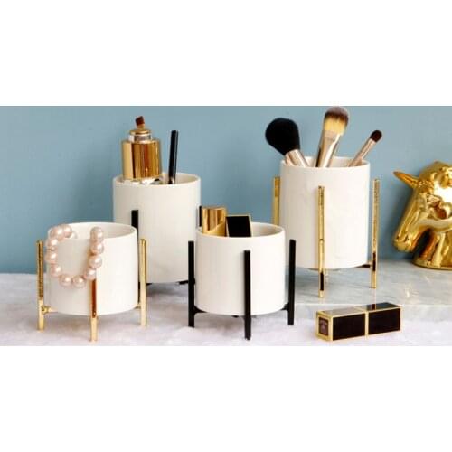 European style Ceramic Cosmetic Make-up Brush Storage Box Jar Pen Desk Decoration Office Desktop Home Room Ornaments Accessory