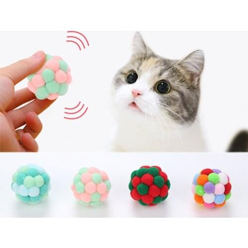 Pet Cat Toy Colorful Handmade Bouncy Ball Kitten Toys Plush Bell Ball Mouse Toy Planet Ball Cat Toys Interactive Pet Supplies