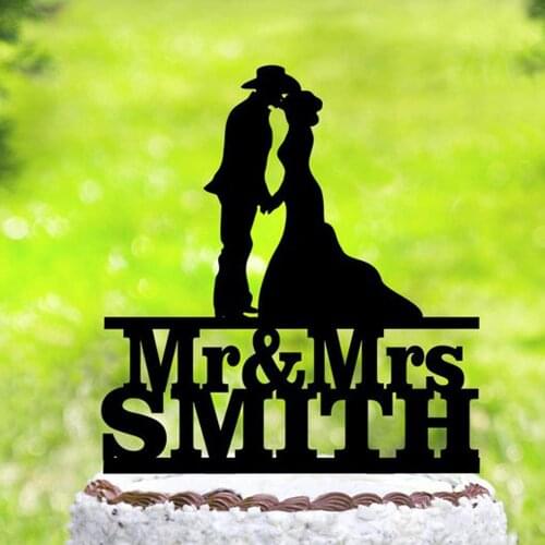 Personalized Cowboy Wedding Cake Topper,Country Western Wedding Party Cake Topper,Custom Last name with bride &groom Cake Topper