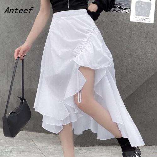 Korean fashion cotton vintage high waist summer casual loose for woman midi skirts womens 2021 skirt clothes