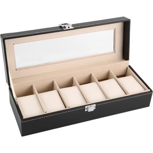 New Black Leather Leather Watches Box Case Jewelry Display Boxes Storage Holder For House 6 Slots Wotch Lover Men Business Gifts