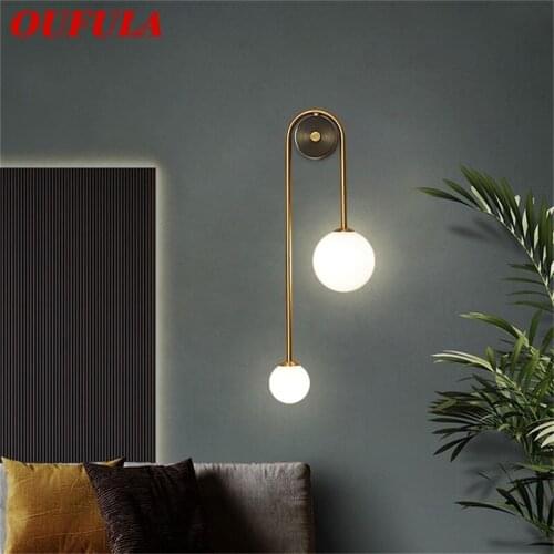 OUFULA Brass Wall Lamp Contemporary Gold Sconces Simple LED Indoor Light For Home Living Room