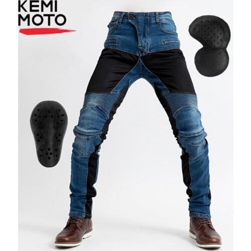 KEMIMOTO Summer Men Motorcycle Pants Moto Jeans Include Armor Riding Touring Protection Lining Trousers Pants Black Blue