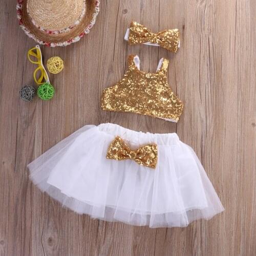 Summer Princess Kid Baby Girls Clothes Party Wedding Birthday Costumes Sequins Vest Tops+Bow Tutu Skirts Dress Outfits