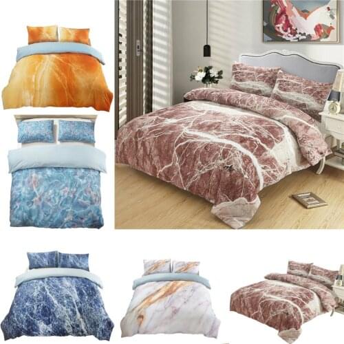Lychee Marble Printed Bedding Set White Duvet Cover King Queen Size Quilt Cover 3pcs Home textile Family Bed Sets