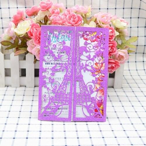 Sweet 16 invitations laser cut eiffel tower wedding invitation card