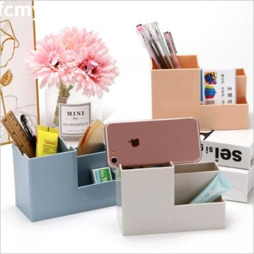 Multi-function Desktop Pen Holder Office School Storage Case Colorful Plastic Box Desk Pen Pencil Organizer Mobile Phone Bracket