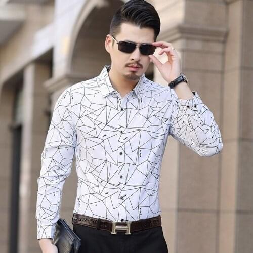 Mens Long Sleeve Print Shirt 2021 Spring and Autumn New Arrival Button Shirt Fashion Geometric Pattern Mens Shirts Plus Size