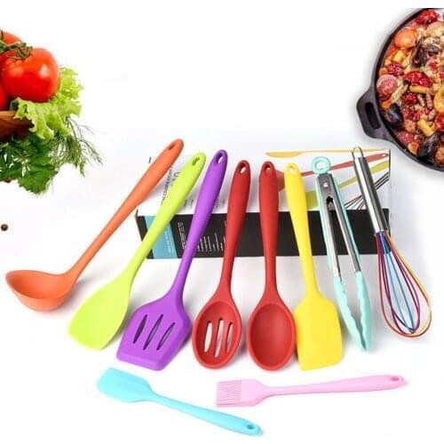 Colorful Silicone Cooking Utensils Set Non-stick Spatula Spoon Oil Brush Turner Food Tongs Cooking Tools Set Kitchen Accessories