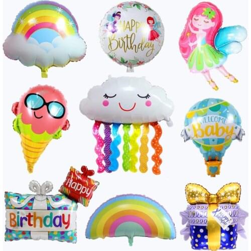 Sun Rain Rainbow Tassel Cloud Fairy Hot Air Balloon Birthday Party Decoration Children Gift Aluminum Foil Inflatable Ball