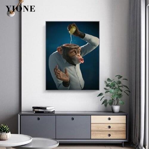 Funny Monkey Canvas Prints Abstract Animal Lemonade Head Wall Art Painting Poster Home Decor Picture for Living Room Bedroom